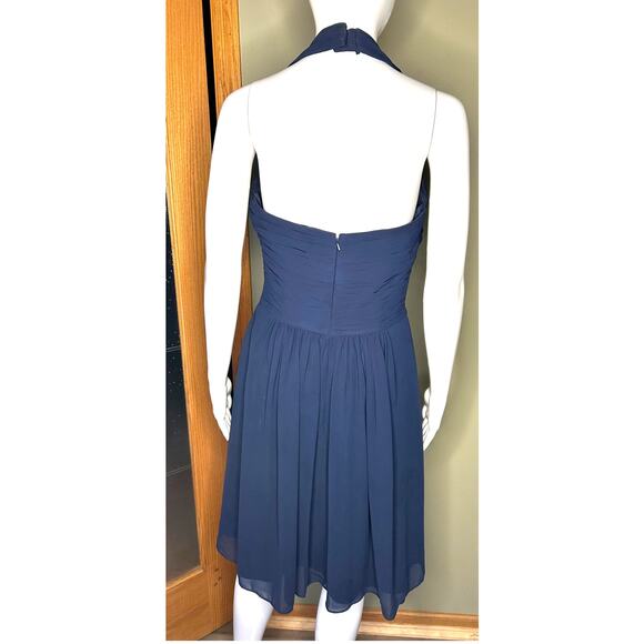Bill Levkoff Bridesmaid Prom Formal Holiday Cocktail Navy Blue Halter Dress Sz 8 - Picture 7 of 15